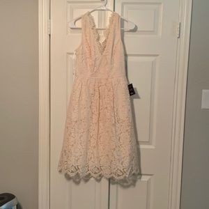 Lulu's Blush Pink Lace Dress- Small, Knee Length